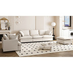 Ensemble de canapés de salon 3 pièces, canapé modulaire en chenille en forme de L, canapé 3 places rembourré, fauteuil et pouf mobile