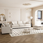 Ensemble de canapés de salon 3 pièces, canapé modulaire en chenille en forme de L, canapé 3 places rembourré, fauteuil et pouf mobile