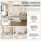 Ensemble de canapés de salon 3 pièces, canapé modulaire en chenille en forme de L, canapé 3 places rembourré, fauteuil et pouf mobile