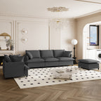 Ensemble de canapés de salon 3 pièces, canapé modulaire en chenille en forme de L, canapé 3 places rembourré, fauteuil et pouf mobile