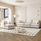 Ensemble de canapés de salon 3 pièces, canapé modulaire en chenille en forme de L, canapé 3 places rembourré, fauteuil et pouf mobile