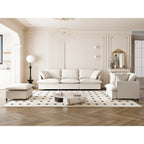 Ensemble de canapés de salon 3 pièces, canapé modulaire en chenille en forme de L, canapé 3 places rembourré, fauteuil et pouf mobile