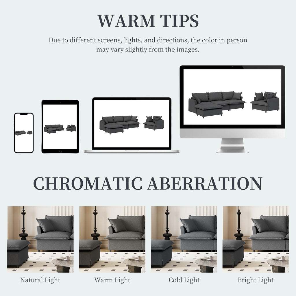 Ensemble de canapés de salon 3 pièces, canapé modulaire en chenille en forme de L, canapé 3 places rembourré, fauteuil et pouf mobile
