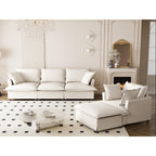 Ensemble de canapés de salon 3 pièces, canapé modulaire en chenille en forme de L, canapé 3 places rembourré, fauteuil et pouf mobile