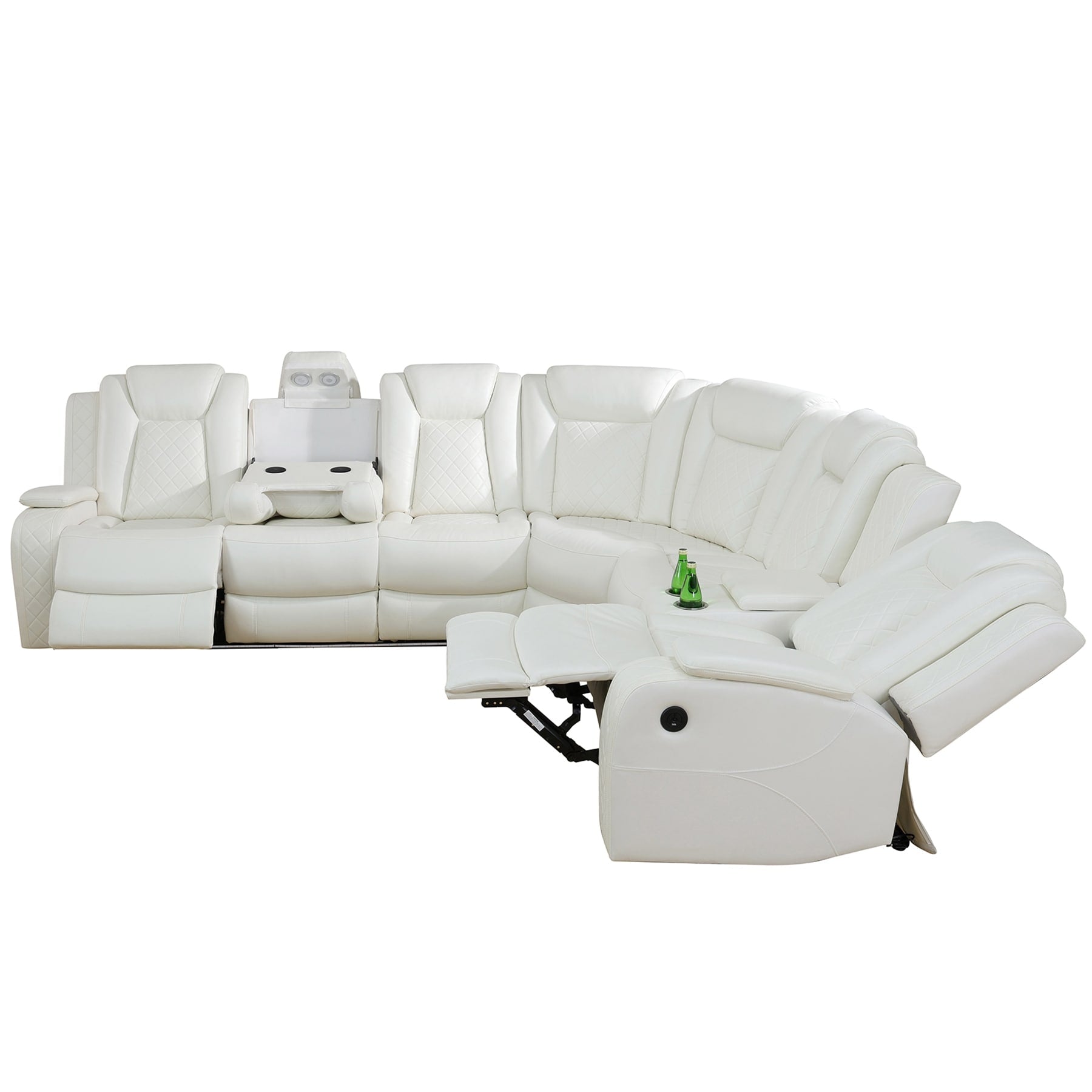 Ensemble de canapés inclinables de salon 3 pièces en cuir respirant blanc cassé