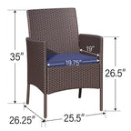 Ensemble bistrot d'extérieur 3 pièces : table de 22 cm avec trou pour parasol et 2 chaises en rotin – Noir