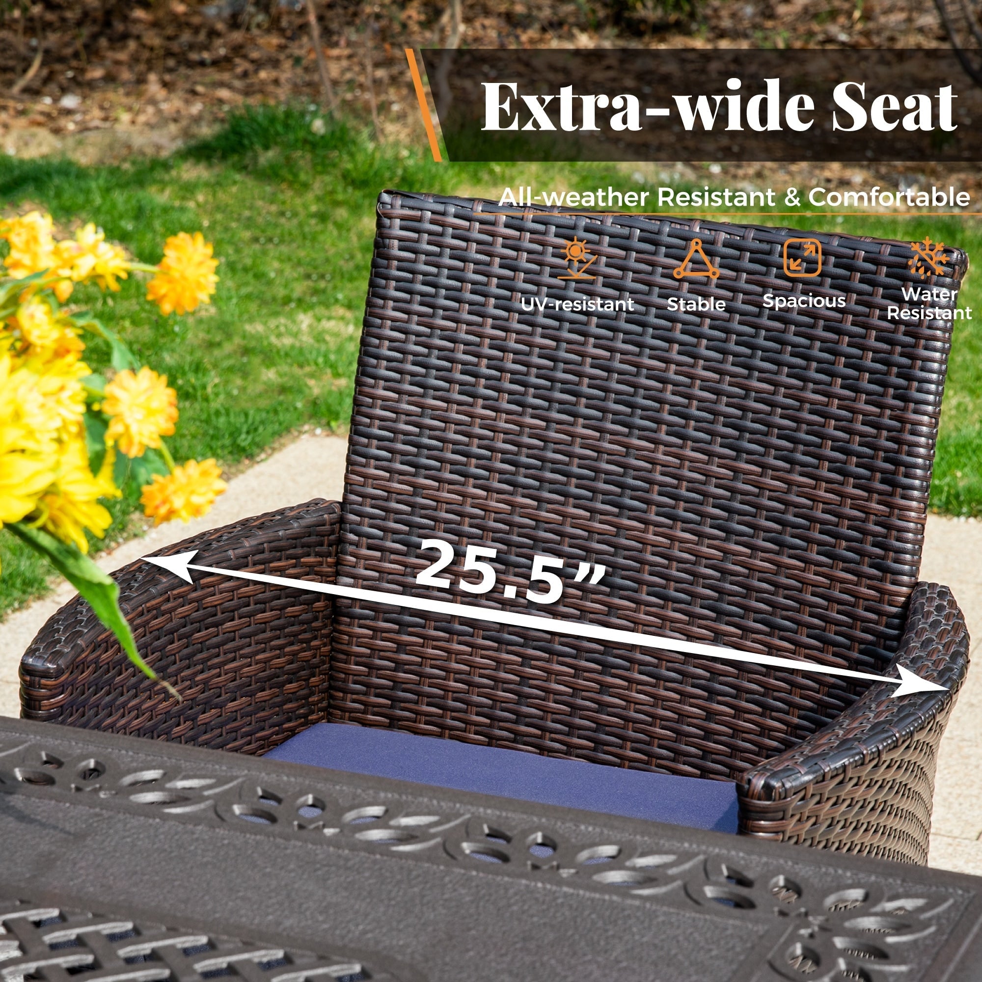 Ensemble bistrot d'extérieur 3 pièces : table de 22 cm avec trou pour parasol et 2 chaises en rotin – Noir