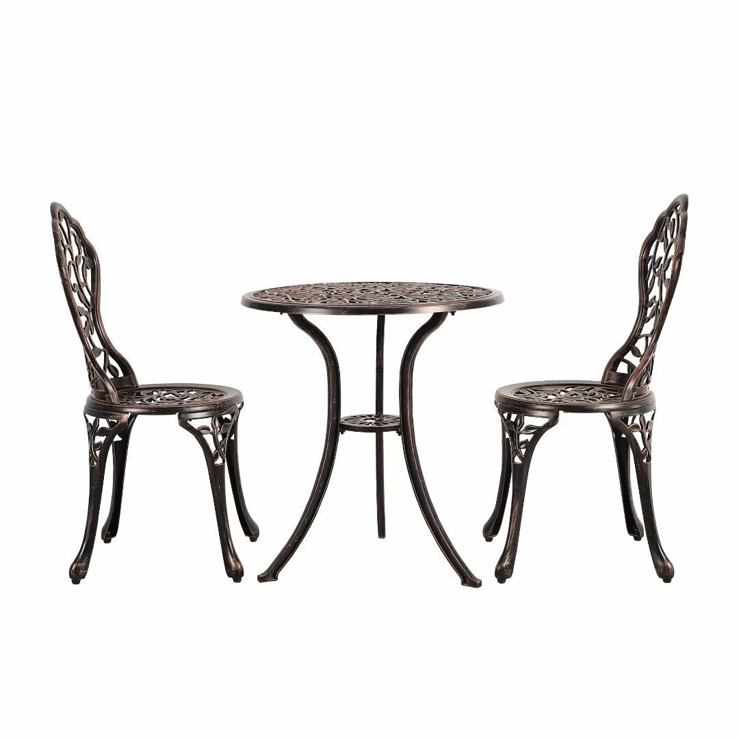 Ensemble bistro d'extérieur 3 pièces en fonte d'aluminium