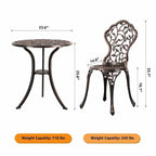 Ensemble bistro d'extérieur 3 pièces en fonte d'aluminium