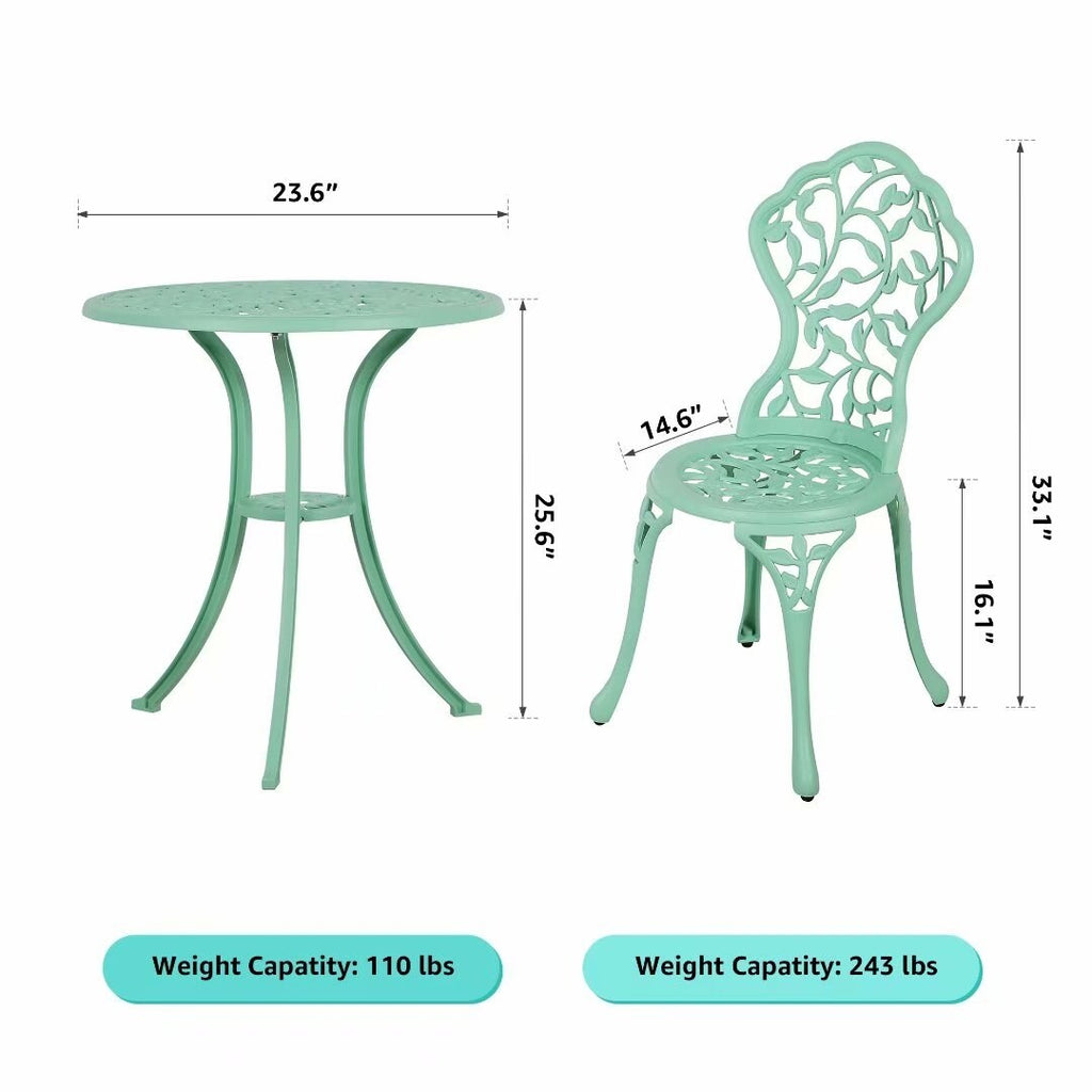 Ensemble bistro d'extérieur 3 pièces en fonte d'aluminium