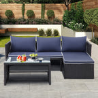 Ensemble de meubles d'extérieur 3 pièces en rotin PE pour patio, causeuse, canapé sectionnel, coussin