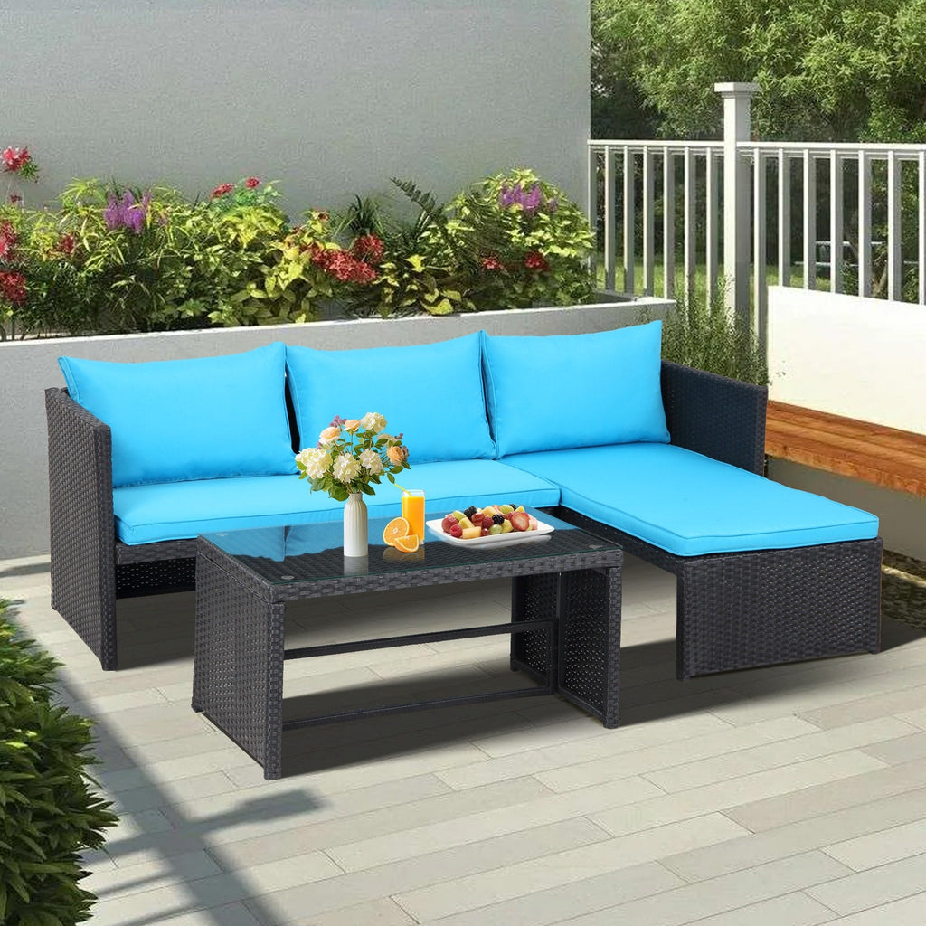 Ensemble de meubles d'extérieur 3 pièces en rotin PE pour patio, causeuse, canapé sectionnel, coussin