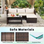 Ensemble de meubles d'extérieur 3 pièces en rotin PE pour patio, causeuse, canapé sectionnel, coussin