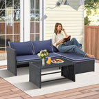 Ensemble de meubles d'extérieur 3 pièces en rotin PE pour patio, causeuse, canapé sectionnel, coussin