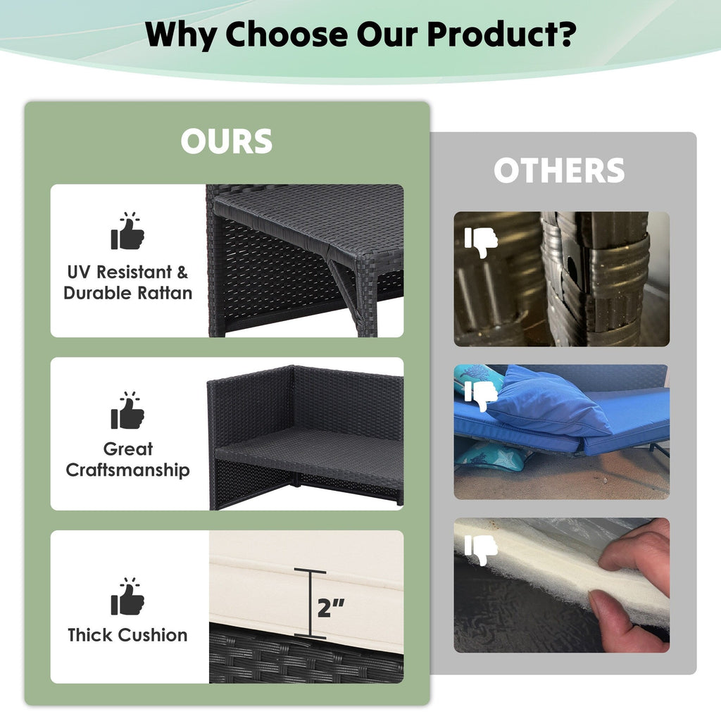 Ensemble de meubles d'extérieur 3 pièces en rotin PE pour patio, causeuse, canapé sectionnel, coussin