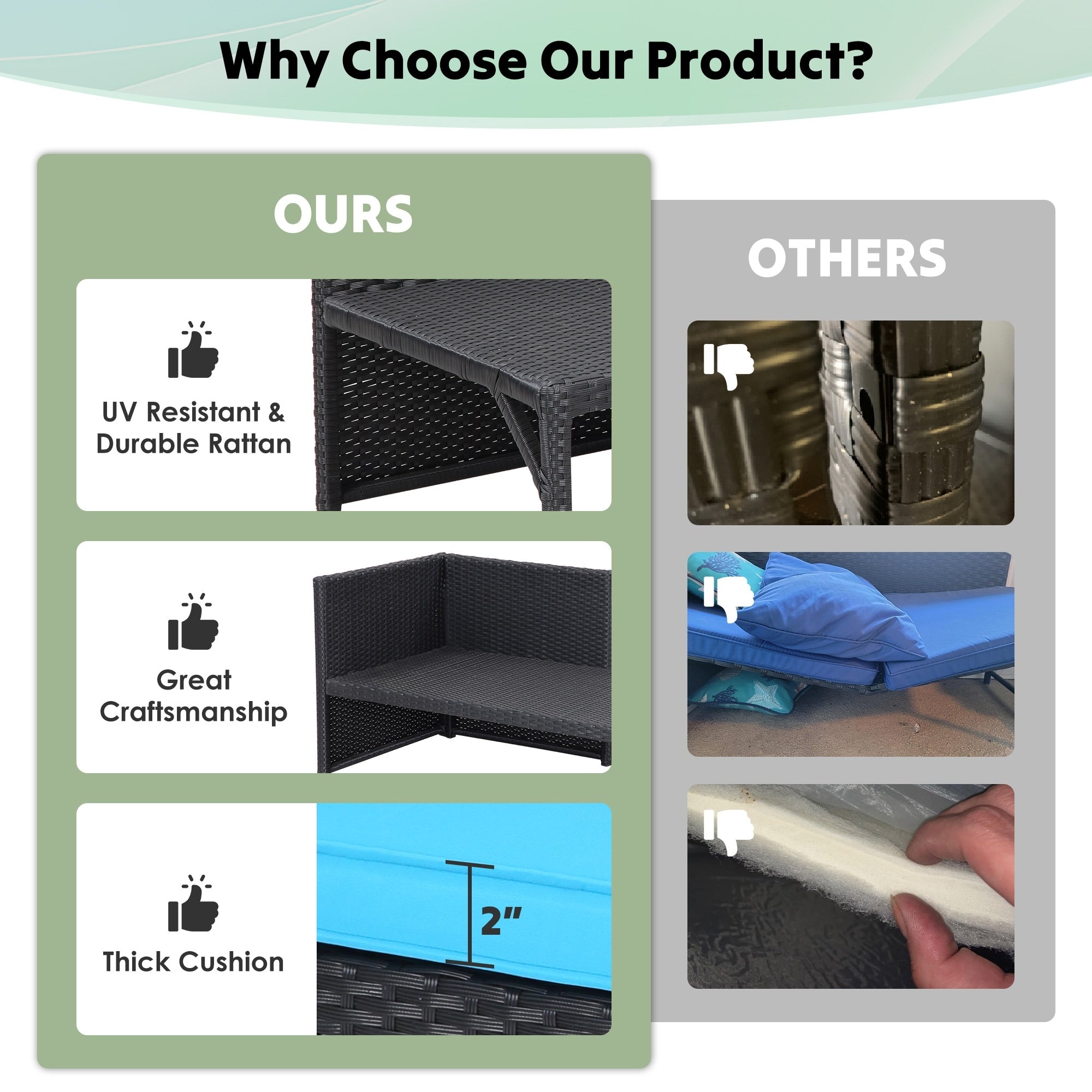 Ensemble de meubles d'extérieur 3 pièces en rotin PE pour patio, causeuse, canapé sectionnel, coussin