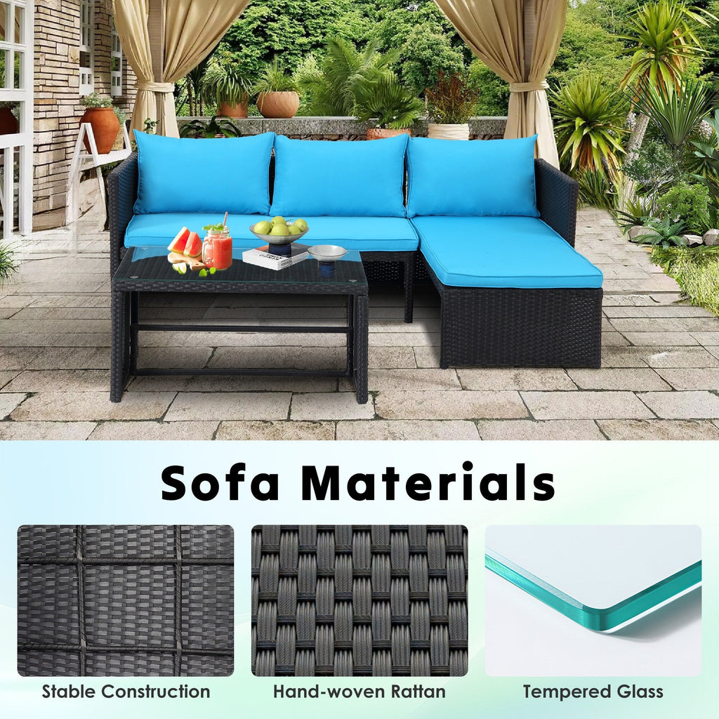 Ensemble de meubles d'extérieur 3 pièces en rotin PE pour patio, causeuse, canapé sectionnel, coussin