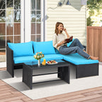 Ensemble de meubles d'extérieur 3 pièces en rotin PE pour patio, causeuse, canapé sectionnel, coussin