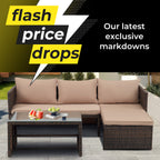 Ensemble de meubles d'extérieur 3 pièces en rotin PE pour patio, causeuse, canapé sectionnel, coussin