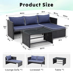 Ensemble de meubles d'extérieur 3 pièces en rotin PE pour patio, causeuse, canapé sectionnel, coussin