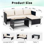 Ensemble de meubles d'extérieur 3 pièces en rotin PE pour patio, causeuse, canapé sectionnel, coussin