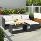Ensemble de meubles d'extérieur 3 pièces en rotin PE pour patio, causeuse, canapé sectionnel, coussin