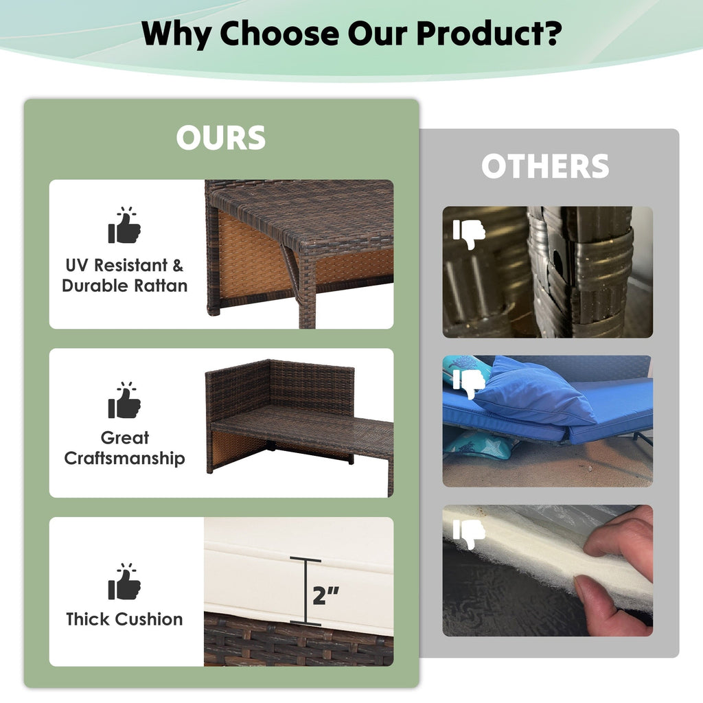 Ensemble de meubles d'extérieur 3 pièces en rotin PE pour patio, causeuse, canapé sectionnel, coussin