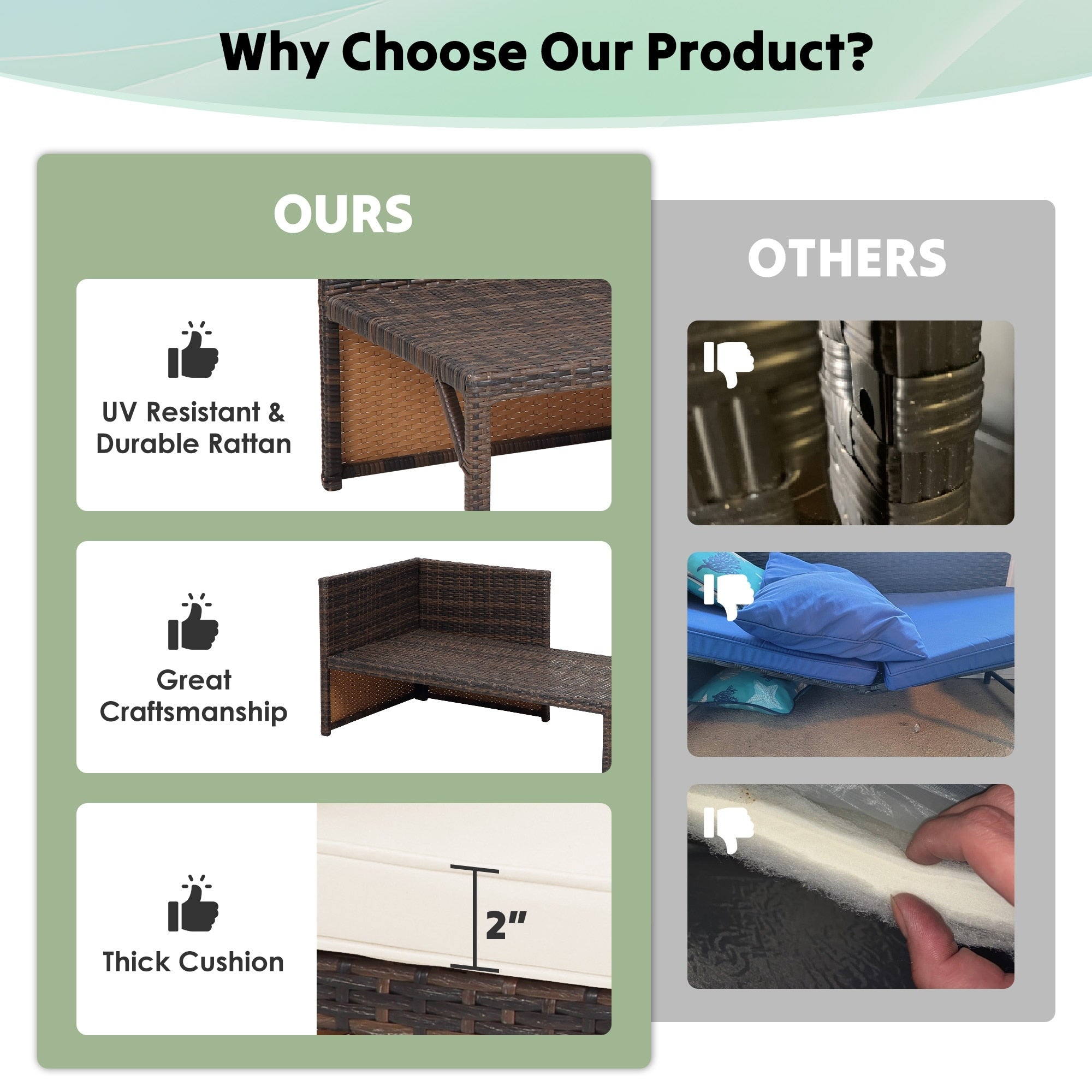 Ensemble de meubles d'extérieur 3 pièces en rotin PE pour patio, causeuse, canapé sectionnel, coussin