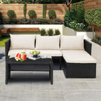 Ensemble de meubles d'extérieur 3 pièces en rotin PE pour patio, causeuse, canapé sectionnel, coussin