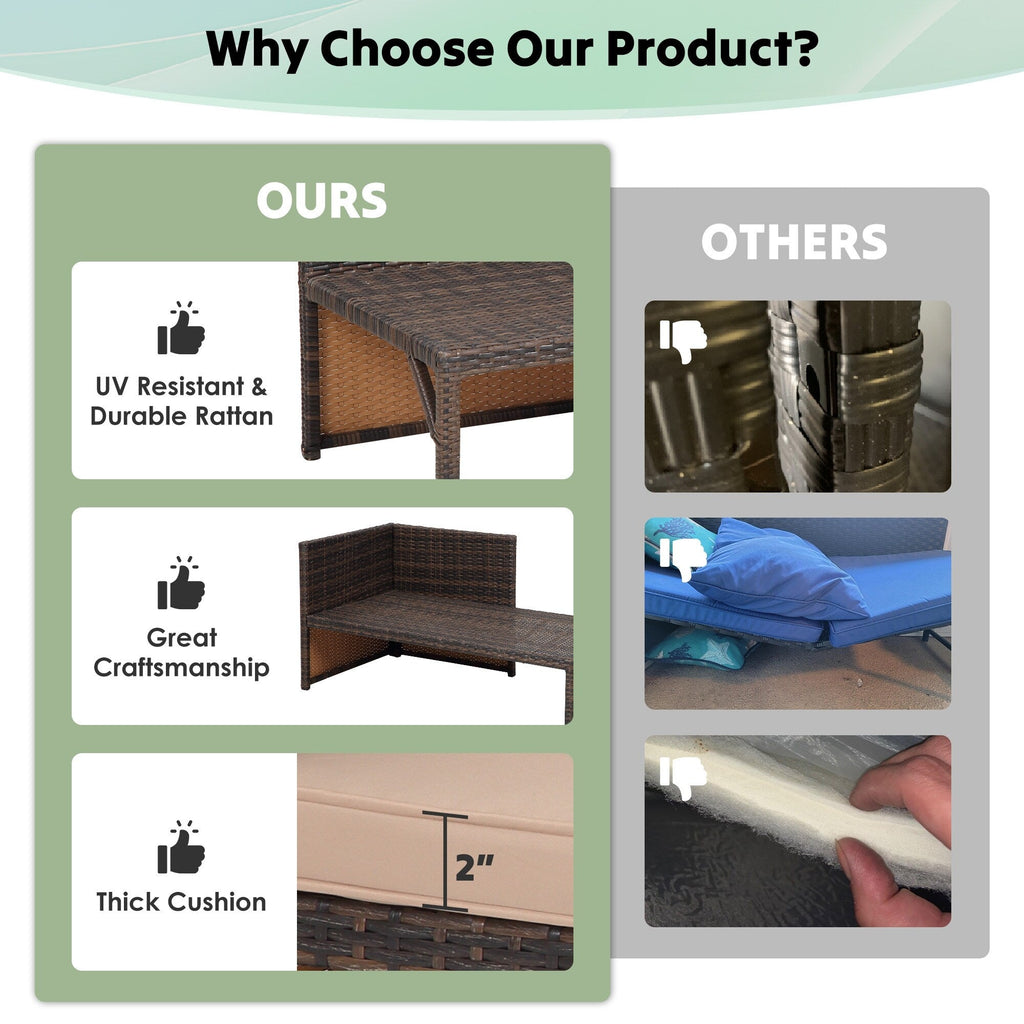 Ensemble de meubles d'extérieur 3 pièces en rotin PE pour patio, causeuse, canapé sectionnel, coussin