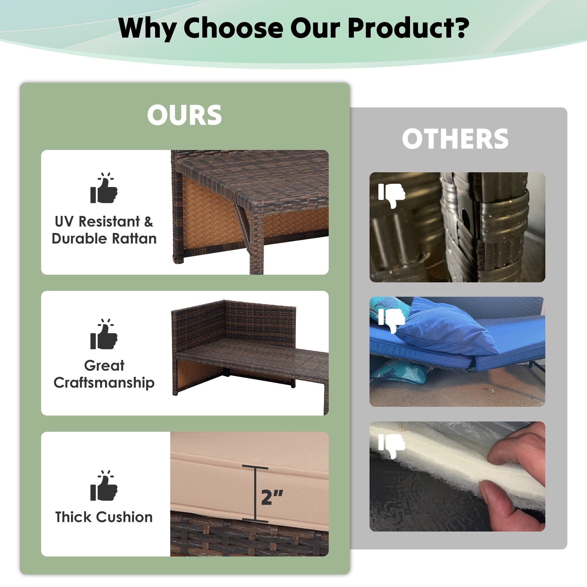 Ensemble de meubles d'extérieur 3 pièces en rotin PE pour patio, causeuse, canapé sectionnel, coussin