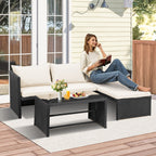 Ensemble de meubles d'extérieur 3 pièces en rotin PE pour patio, causeuse, canapé sectionnel, coussin