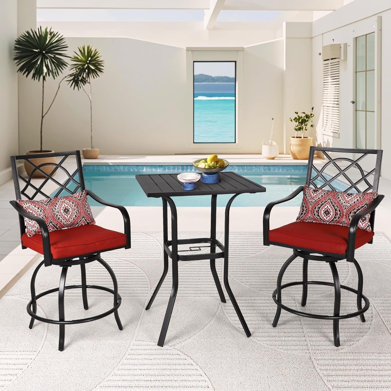 Ensemble bistrot pivotant en métal pour terrasse extérieure, 3 pièces - 3 pièces