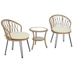 Ensemble de 3 chaises de jardin en rotin pour la détente et les loisirs, avec 2 chaises et une table basse en verre