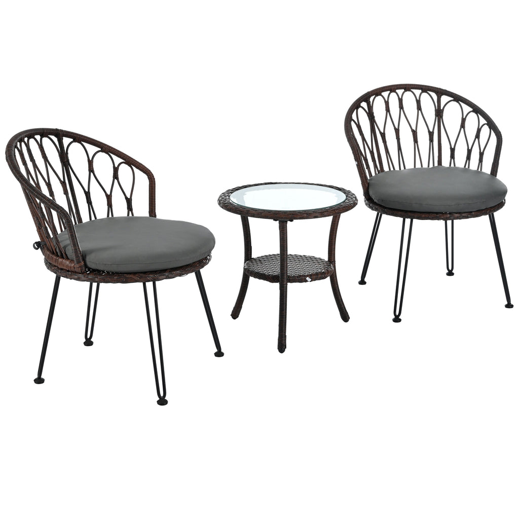 Ensemble de 3 chaises de jardin en rotin pour la détente et les loisirs, avec 2 chaises et une table basse en verre
