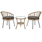 Ensemble de 3 chaises de jardin en rotin pour la détente et les loisirs, avec 2 chaises et une table basse en verre