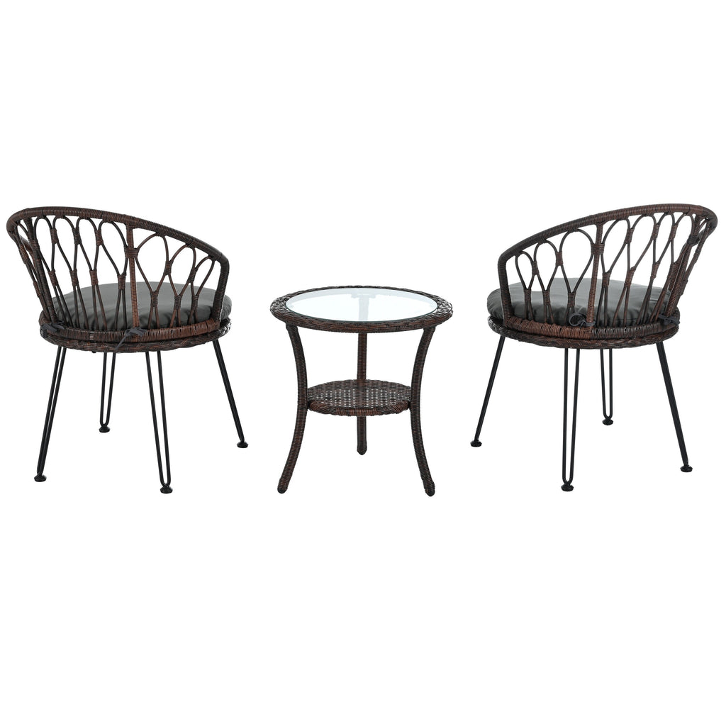 Ensemble de 3 chaises de jardin en rotin pour la détente et les loisirs, avec 2 chaises et une table basse en verre
