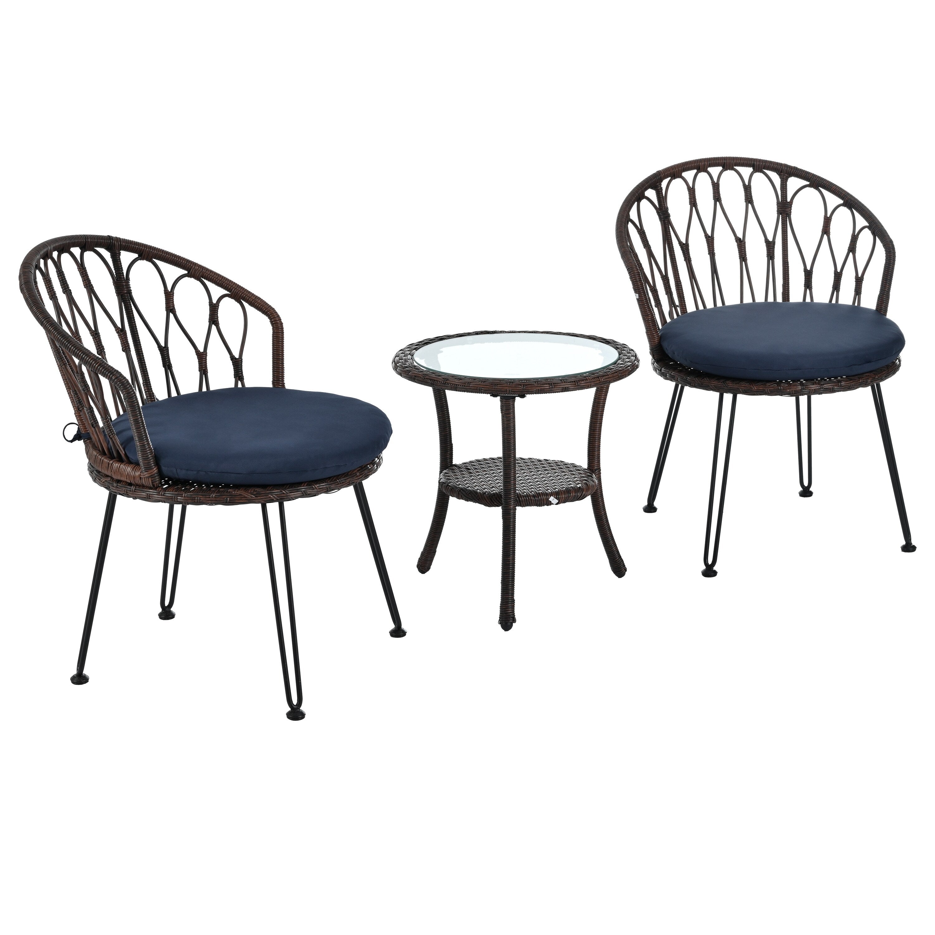 Ensemble de 3 chaises de jardin en rotin pour la détente et les loisirs, avec 2 chaises et une table basse en verre
