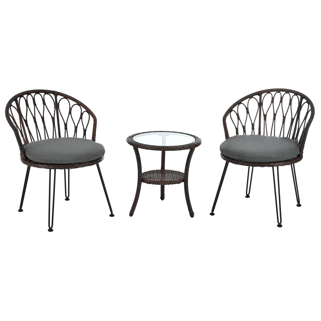 Ensemble de 3 chaises de jardin en rotin pour la détente et les loisirs, avec 2 chaises et une table basse en verre