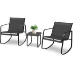 Ensemble bistro 3 pièces pour patio extérieur avec chaises à bascule et table basse en verre