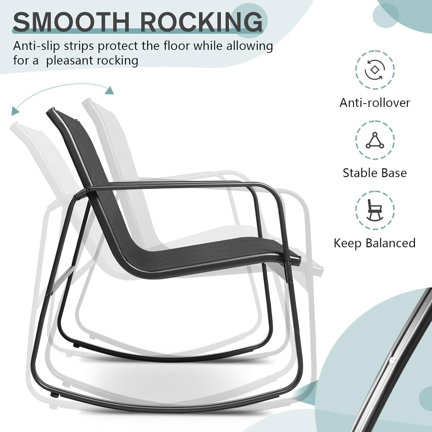 Ensemble bistro 3 pièces pour patio extérieur avec chaises à bascule et table basse en verre