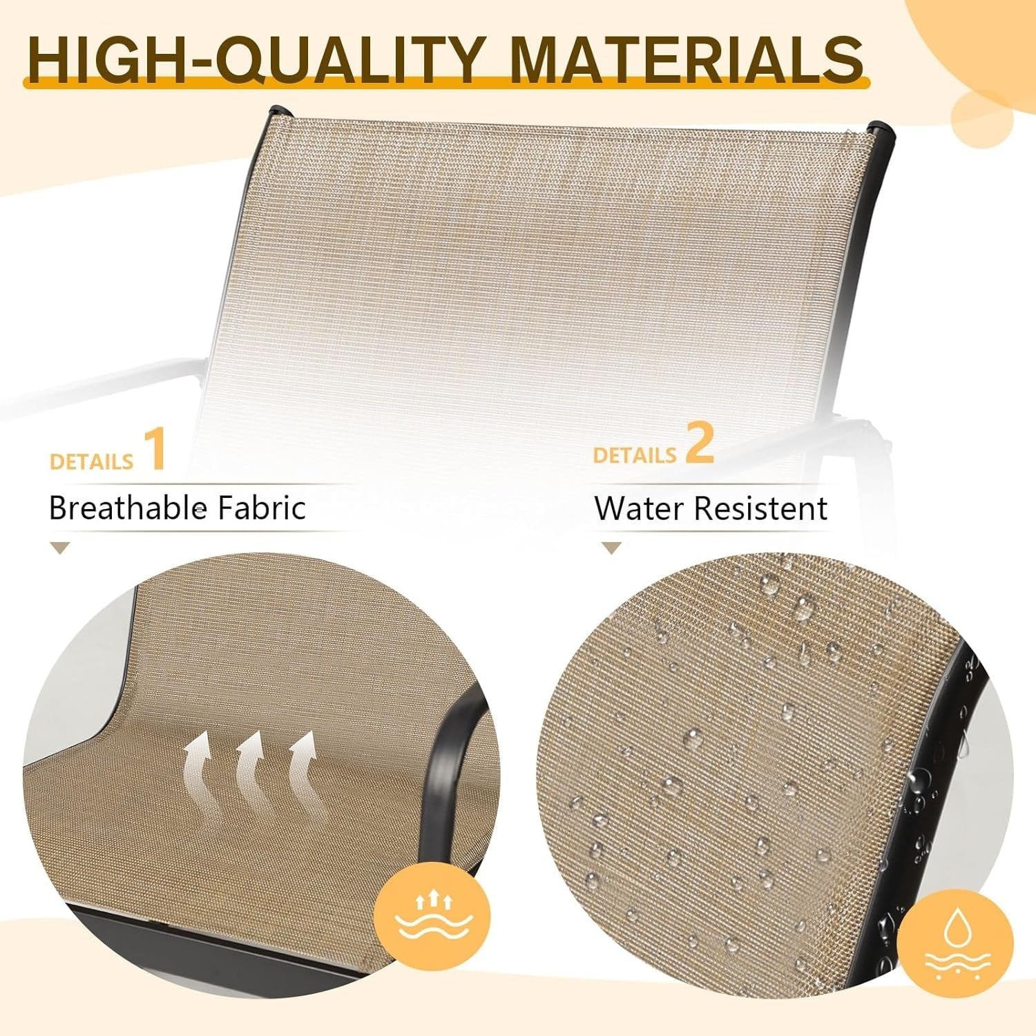 Ensemble bistro 3 pièces pour patio extérieur avec chaises à bascule et table basse en verre