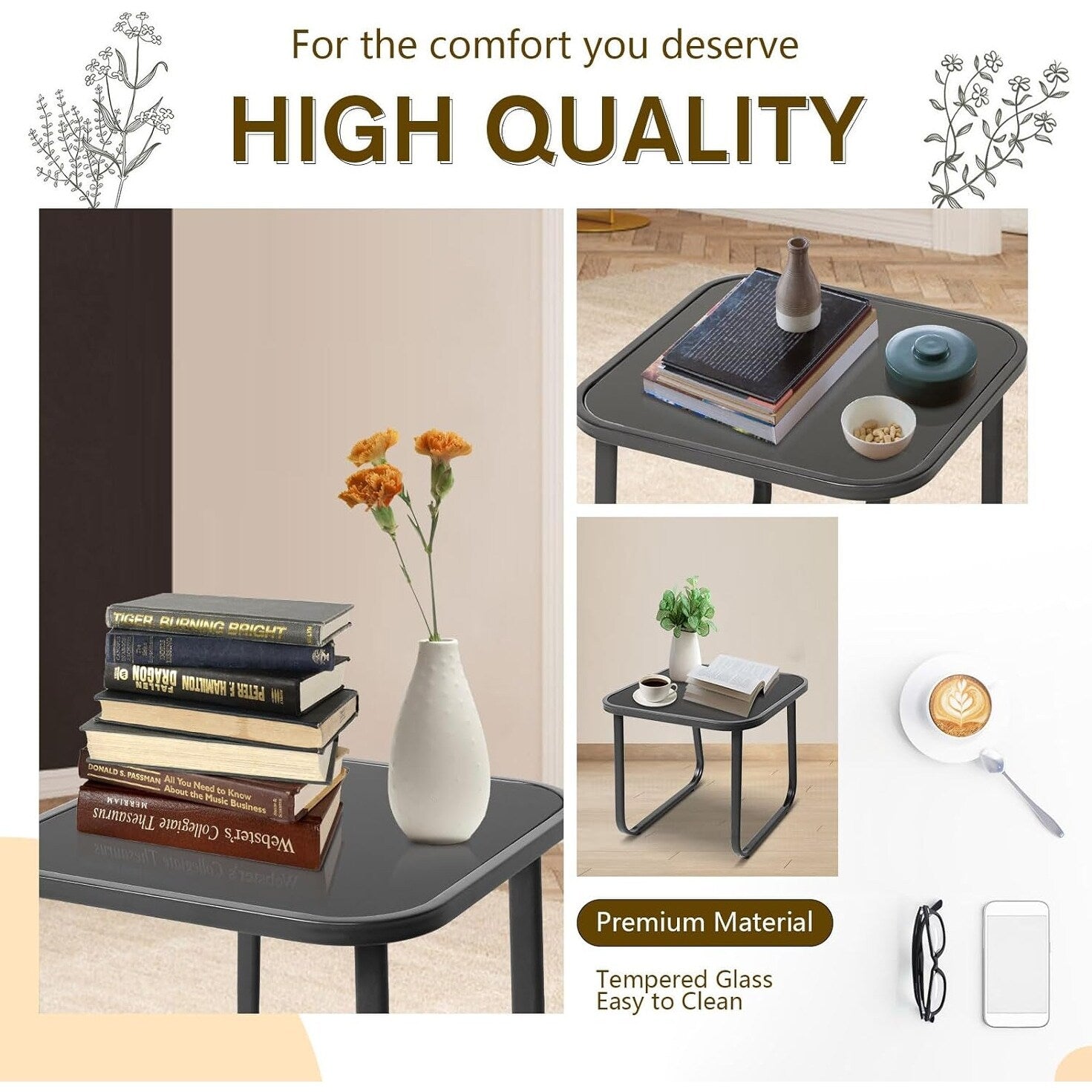 Ensemble bistro 3 pièces pour patio extérieur avec chaises à bascule et table basse en verre