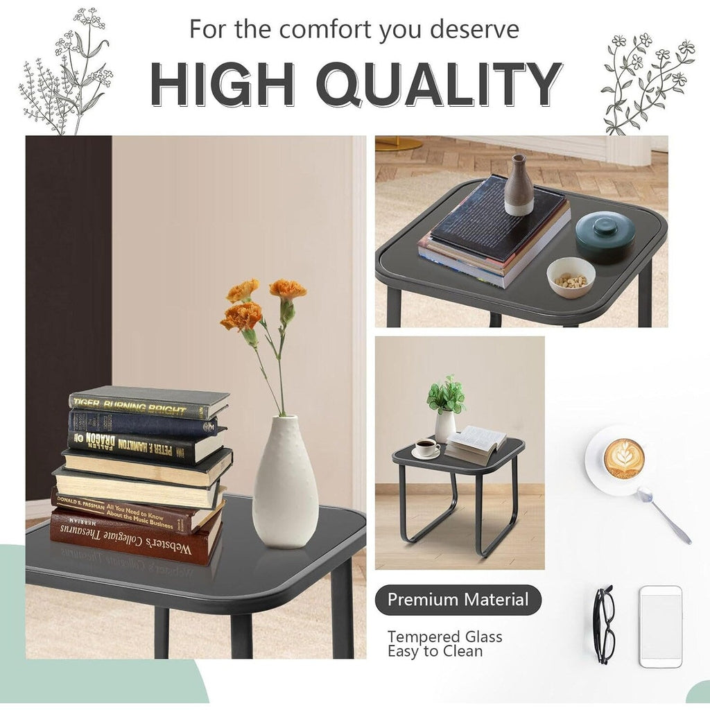 Ensemble bistro 3 pièces pour patio extérieur avec chaises à bascule et table basse en verre