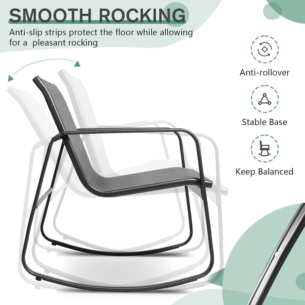 Ensemble bistro 3 pièces pour patio extérieur avec chaises à bascule et table basse en verre