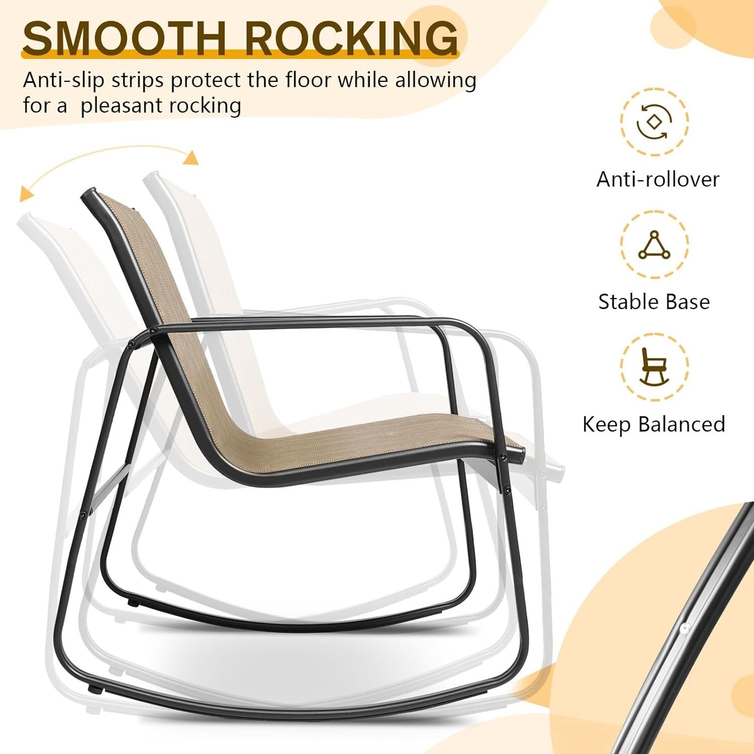 Ensemble bistro 3 pièces pour patio extérieur avec chaises à bascule et table basse en verre