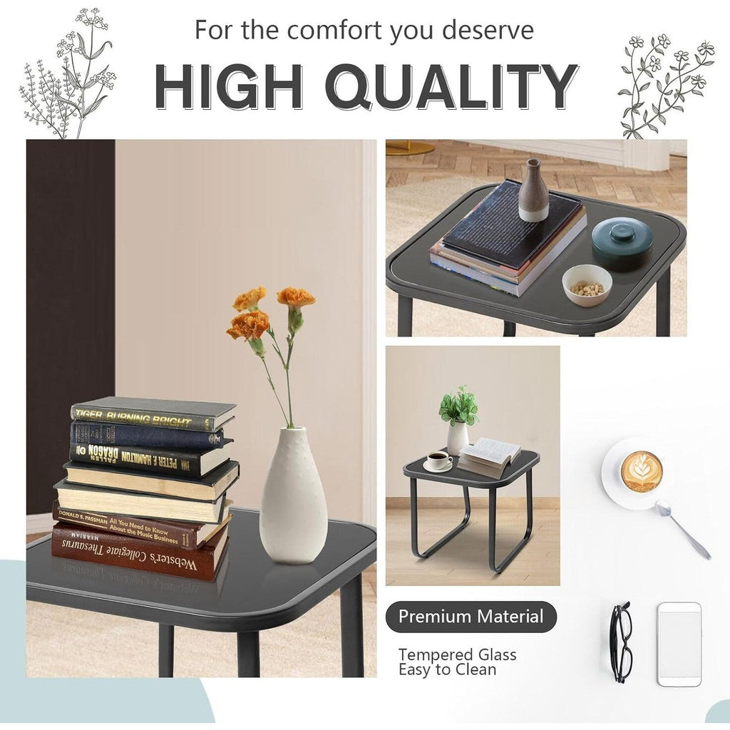 Ensemble bistro 3 pièces pour patio extérieur avec chaises à bascule et table basse en verre