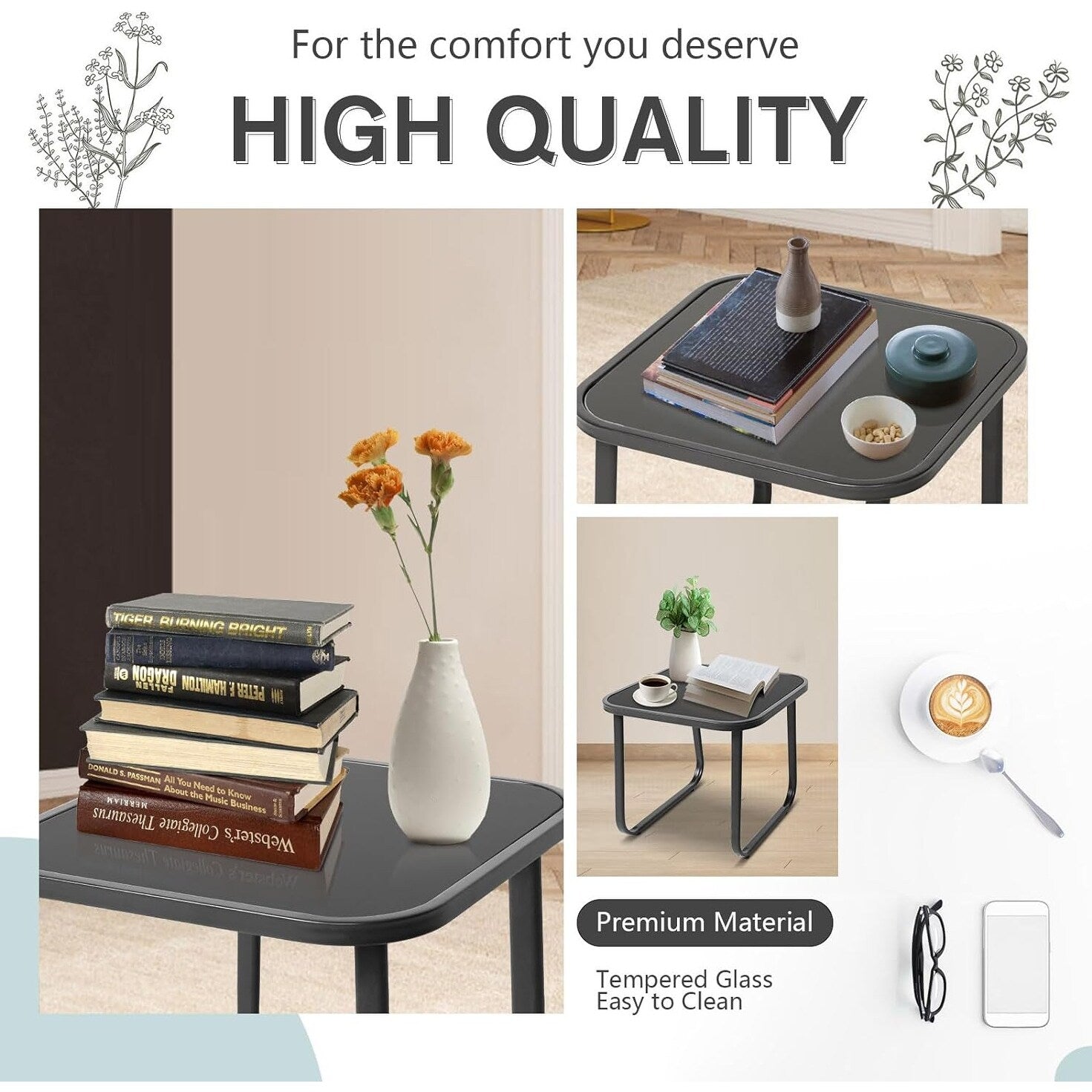 Ensemble bistro 3 pièces pour patio extérieur avec chaises à bascule et table basse en verre