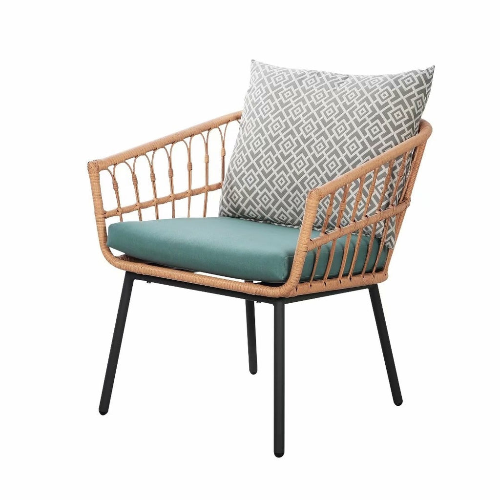 Ensemble bistrot d'extérieur en osier 3 pièces avec coussins