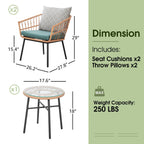 Ensemble bistrot d'extérieur en osier 3 pièces avec coussins